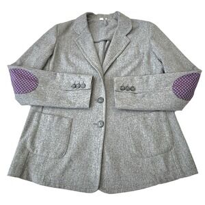 Sucre Sz 46 100% Wool Blazer Jacket. Patch Elbows. Pockets. Made In Italy.